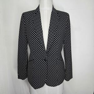 New York & Co. Size M Blazer Black White Polkadot Chiffon Stretch Day Night